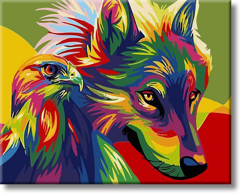 Colorful Wolf And Eagle - Painting By Numbers