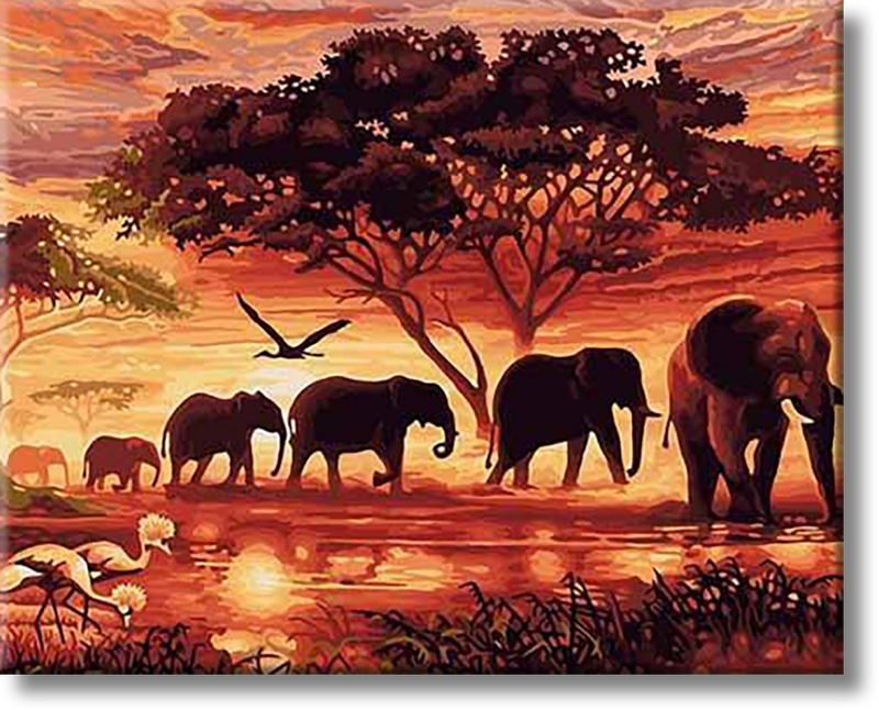 Elephants In The Savannah - Painting By Numbers