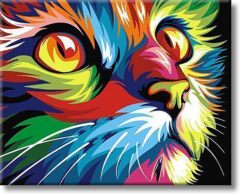 Colorful Neon Cat - Painting By Numbers