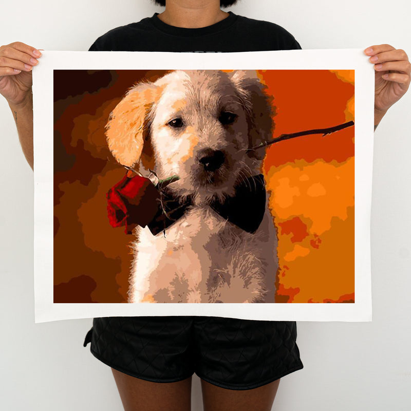 Dog With Rose - Painting By Numbers