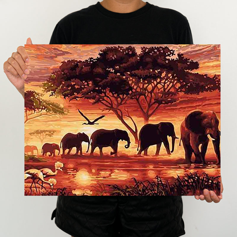 Elephants In The Savannah - Painting By Numbers