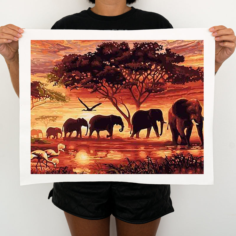 Elephants In The Savannah - Painting By Numbers