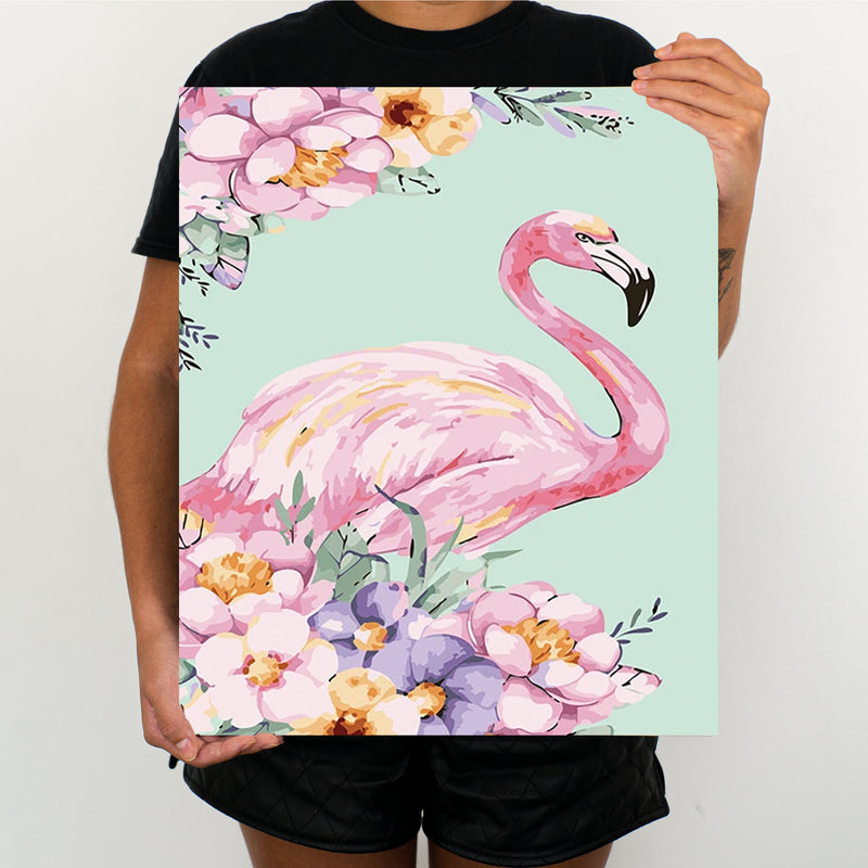 Flamingo With Flowers - Painting By Numbers