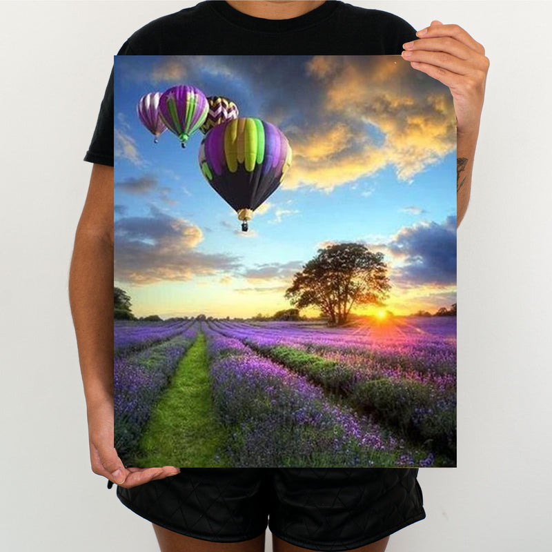 Hot Air Balloon Over Lavender - Painting By Numbers