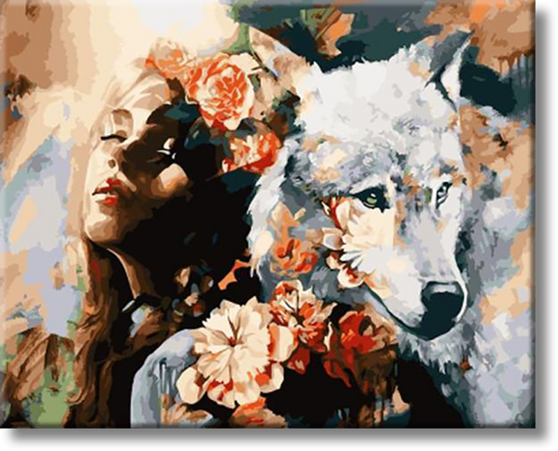 Woman And The Wolf - Painting By Numbers