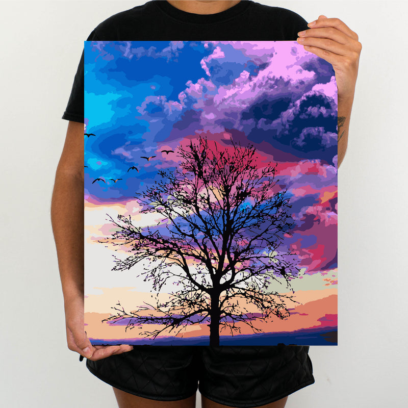 Tree In Sunset - Painting By Number