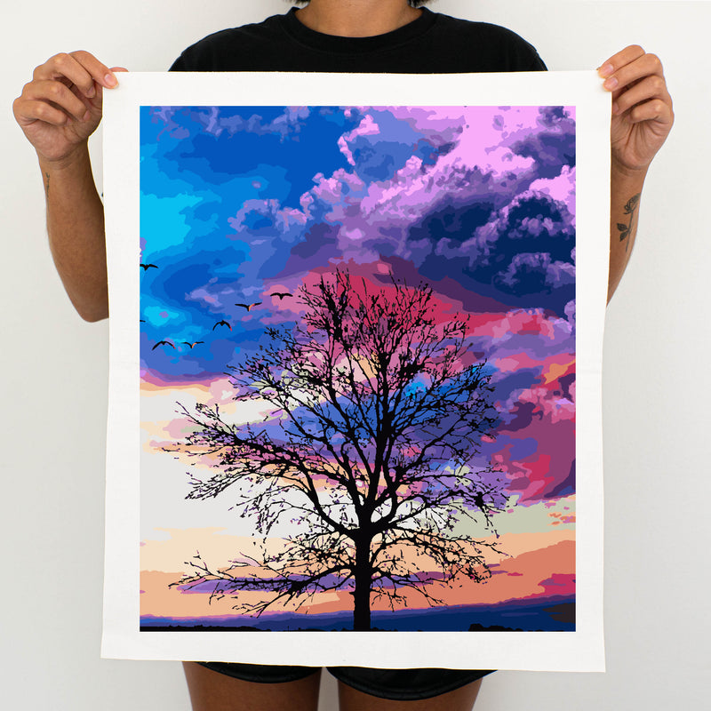 Tree In Sunset - Painting By Number