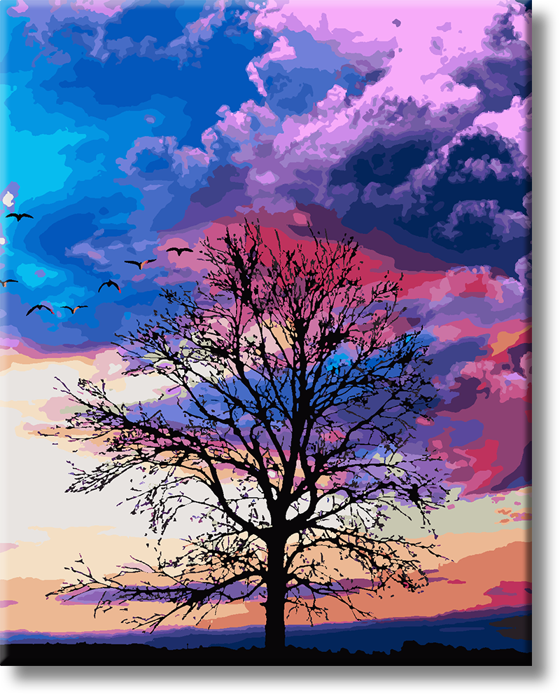 Tree In Sunset - Painting By Number